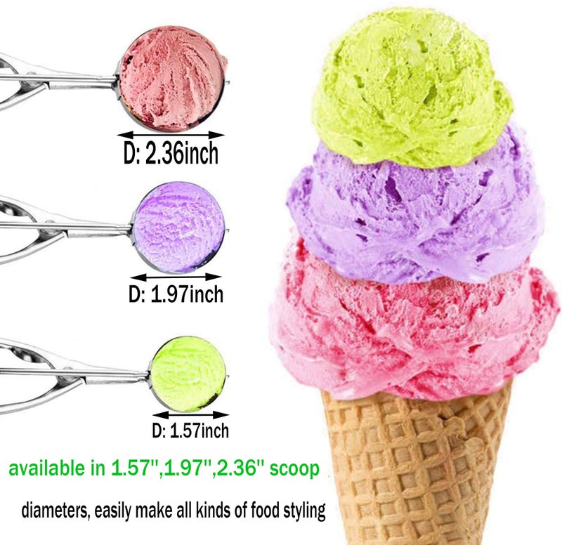 SSydl Cookie Scoop Set 3 Pcs  With Trigger Large-Medium-Small Size For Kitchen Family Ice Cream Cookie Cupcake Muffin Meatbal Multipurpose Tainless Steel Ice Cream Scooper - Image 2
