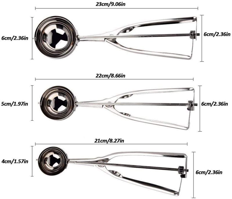 SSydl Cookie Scoop Set 3 Pcs  With Trigger Large-Medium-Small Size For Kitchen Family Ice Cream Cookie Cupcake Muffin Meatbal Multipurpose Tainless Steel Ice Cream Scooper - Image 3