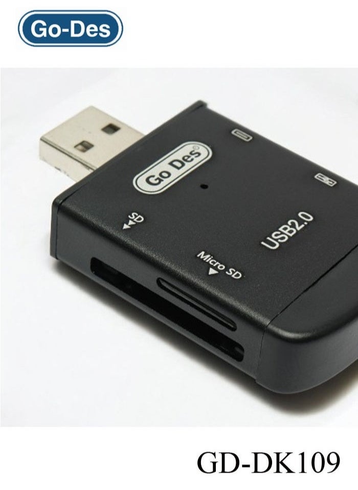 GO-DES GD-DK109 4-in-1 Multi-Function OTG Card Reader with USB, Micro USB, Type-C, and SD/TF Card Adapter  - Image 2