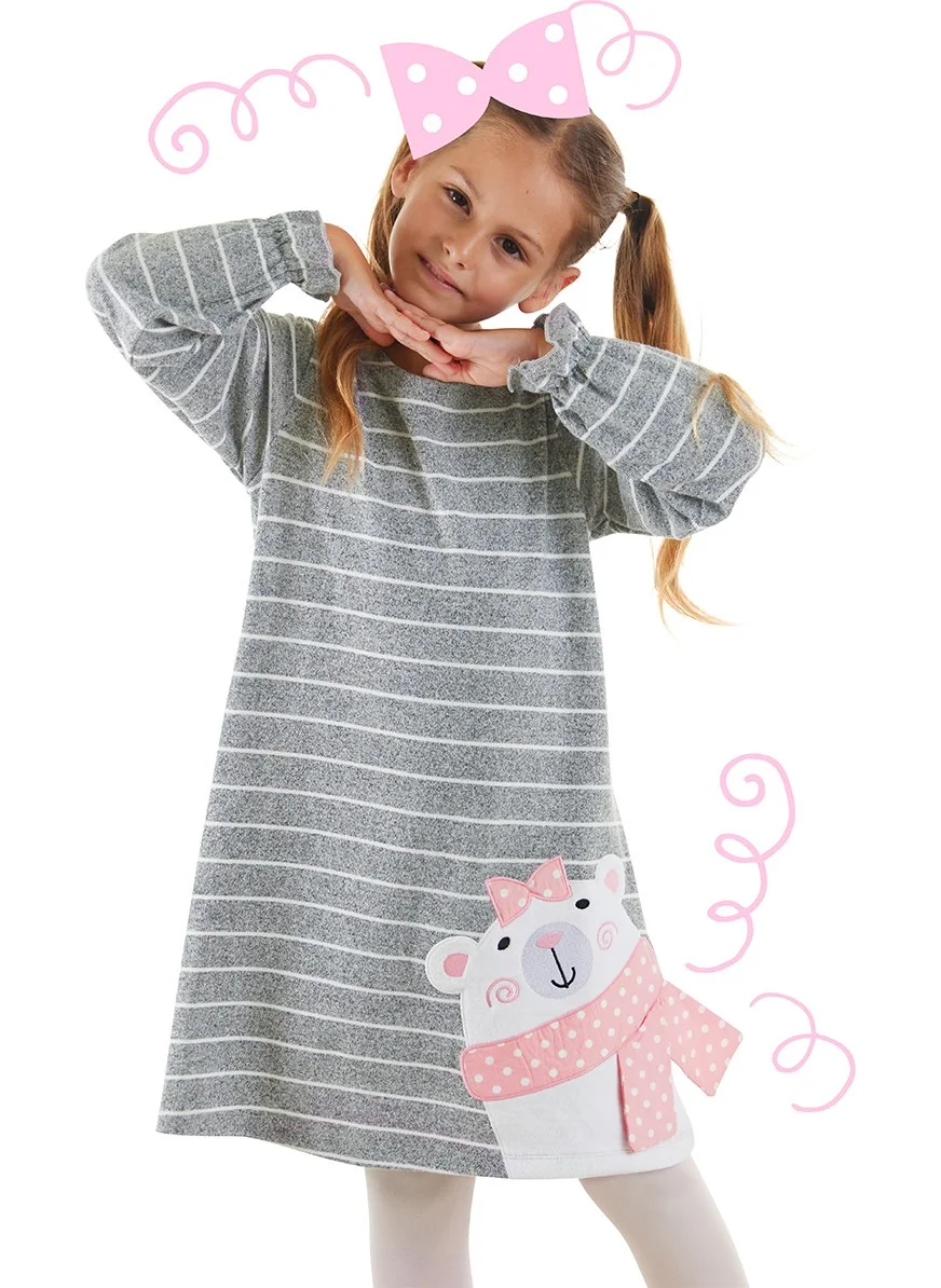 Denokids Striped Bear Appliqué Dress