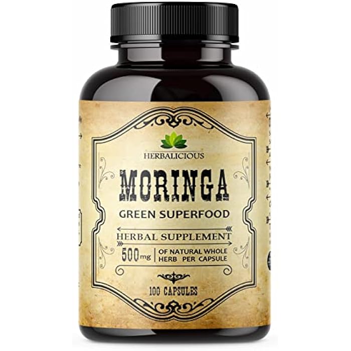 HERBALICIOUS Moringa Pure Capsules – Moringa Oleifera Leaf Powder Supplement – Antioxidant & Amino Acid Superfood for Skin, Hair, Brain & Wellness – 100 Caps, Made in USA - Image 1