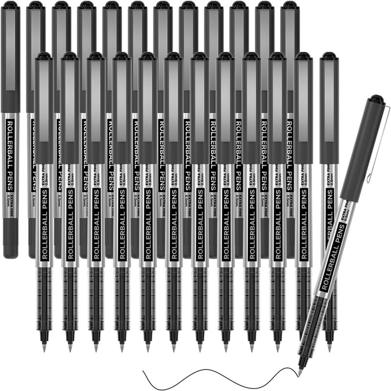 Shuttle Art RollerBall Pens, 25 Pack Black Fine Point Roller Ball Pens, 0.5mm Liquid Ink Pens for Writing Journaling Taking Notes School Office - Image 1