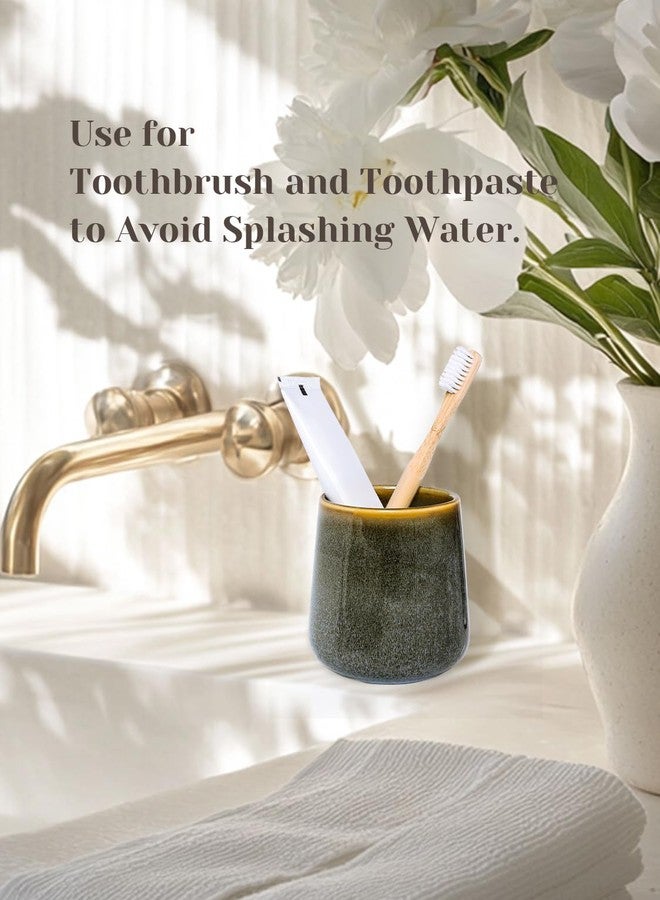 INGOFIN Ceramic Toothbrush Holder Cup, 12 oz Toothpaste Holder for Bathroom Vanity and Countertop, Organizer for Cosmetic, Makeup, Office Pencils, for Hotel Apartment, Kiln-Glazed Green - Image 4
