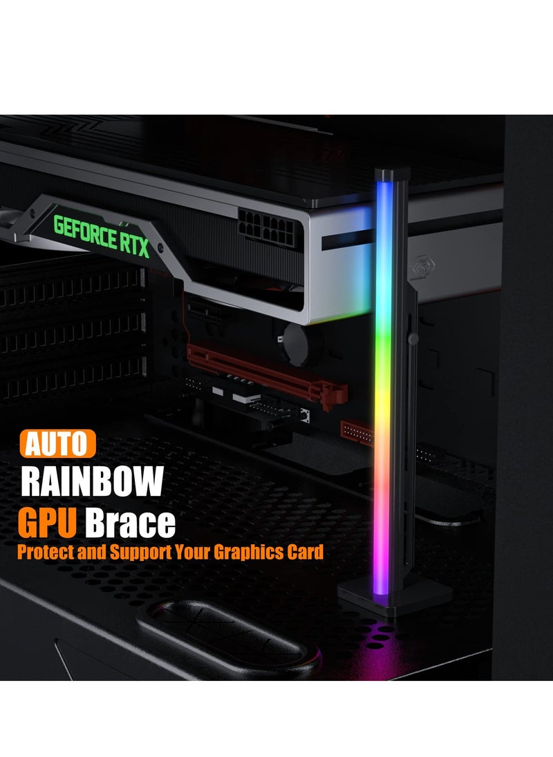 KASTWAVE - GPU Support Bracket, Adjustable Graphics Card GPU Brace Support Video Card Sag Holder/SATA Holster Bracket, Silicone Flexible Dynamic auto Rainbow Light Strip, Side Neon Light - Image 1