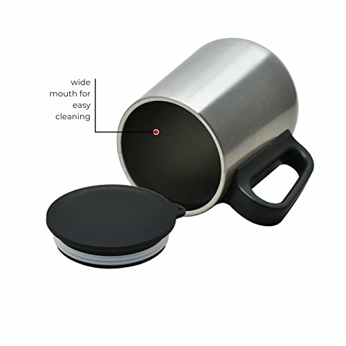 DUBBLIN Rugby Stainless Steel Unbreakable Tea Coffee Mug Double Wall with Handle and Lid, Wide Mouth Mug Keeps Beverages Hot & Cold 270 ML Silver - Image 4