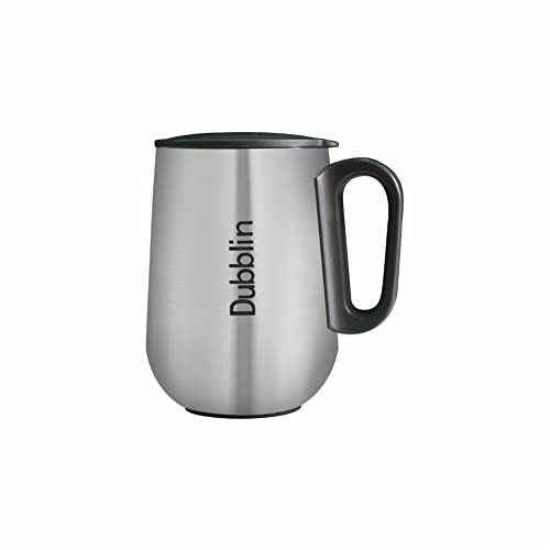 DUBBLIN Rugby Stainless Steel Unbreakable Tea Coffee Mug Double Wall with Handle and Lid, Wide Mouth Mug Keeps Beverages Hot & Cold 270 ML Silver - Image 1