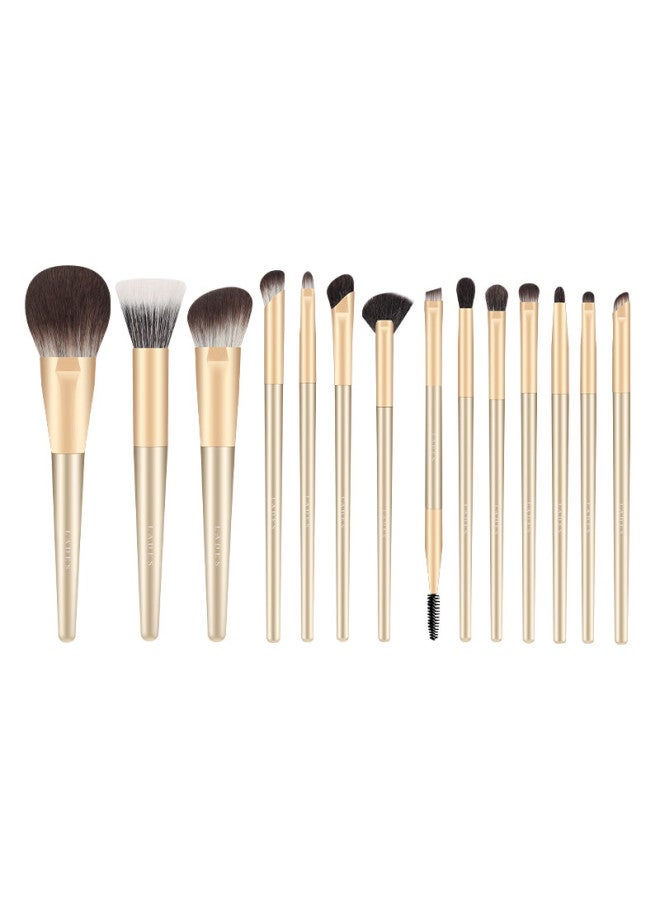 Lades 14-piece Lingji Makeup Brush Set Animal Hair Loose Powder Contour Blush Eyeshadow Soft Bristle Brushes Full Set