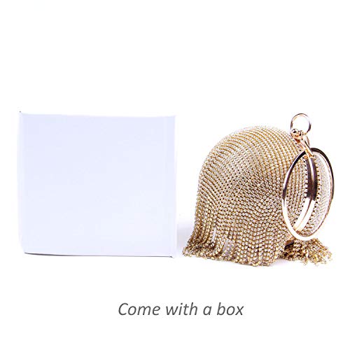 Lanpet Women Round Ball Crystal Evening Clutch Purse Tassel Wedding Party Handbags - Image 4