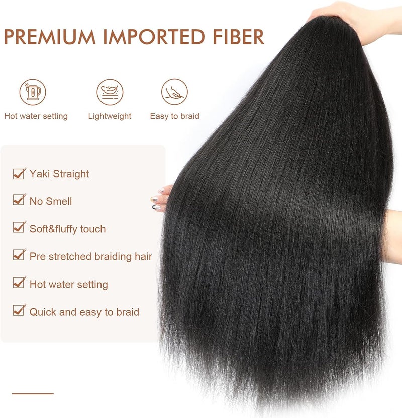 Difunee Pre-stretched Braiding Hair - 16 Inch 8 Packs Dark Brown Short Braiding Hair For Twist or Box Braids, Yaki Texture Hot Water Setting Synthetic Braiding Hair Extensions (16 Inch, #2-8P) - Image 3