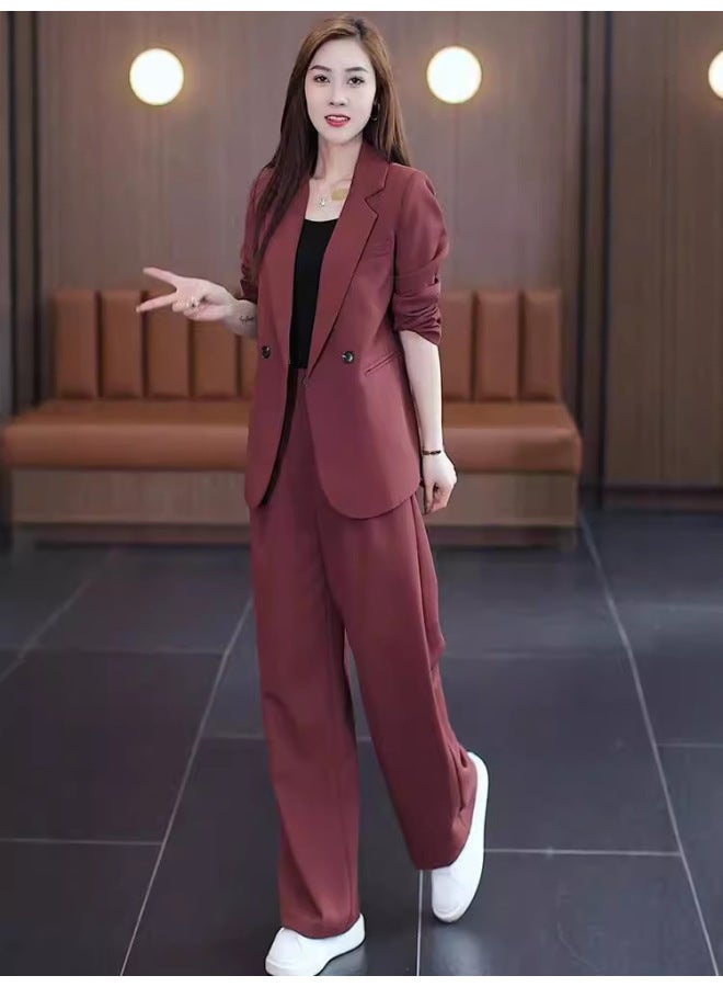 In Stock [6655] Plus Size Women's Angola High-end Suit Suit Girl Wide Leg Pants Two-piece Set 