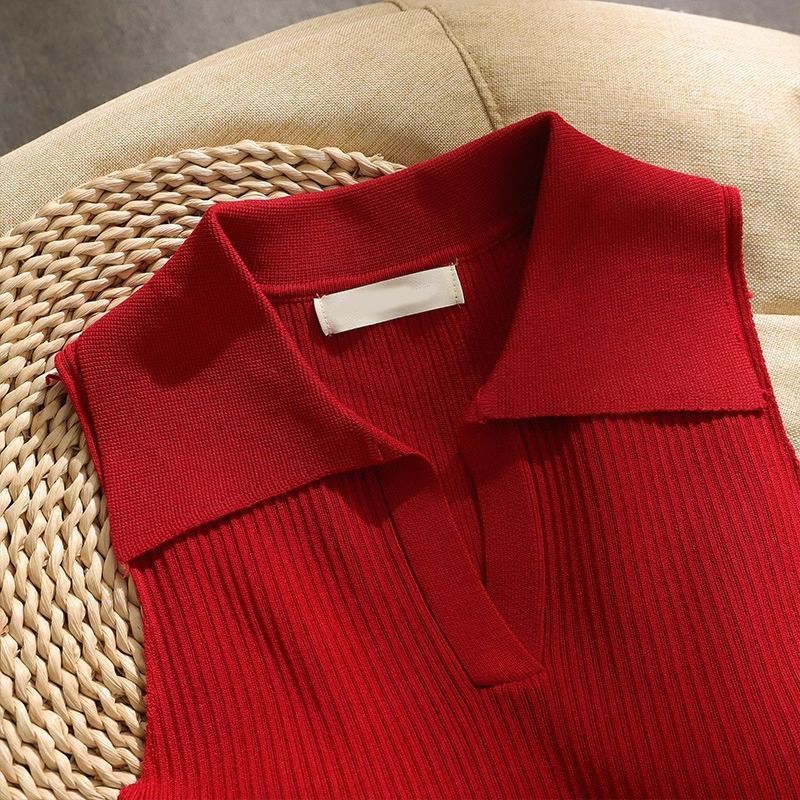 Retro Polo Collar Suspender Knitted Vest 2025 Bottoming Sleeveless Short Top - Image 4