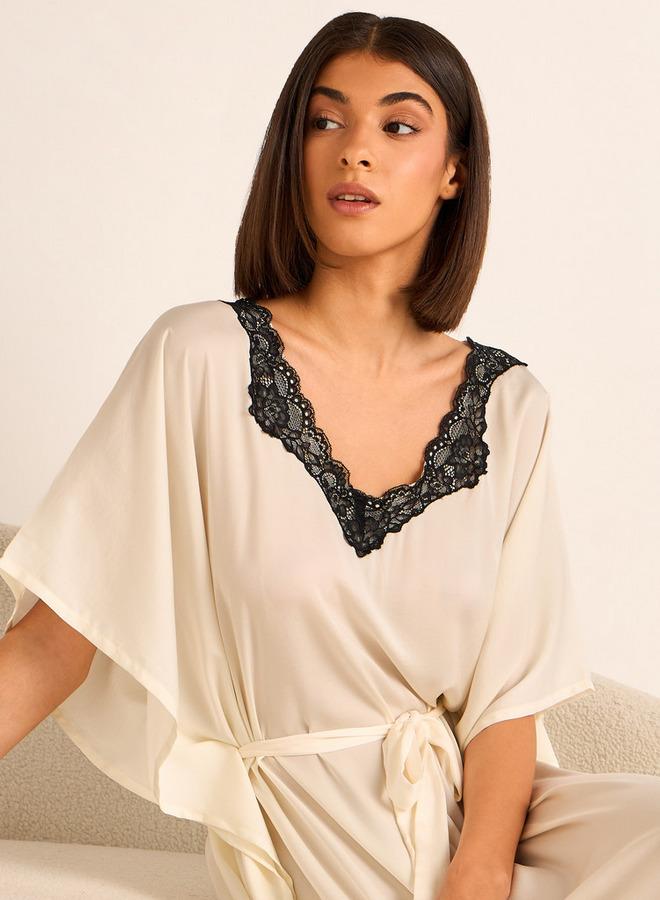 Aadaraya Adaraya Night Dress Short Sleeve With Belt - Image 4