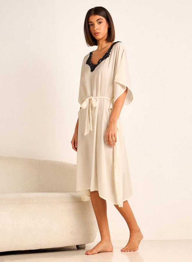 Aadaraya Adaraya Night Dress Short Sleeve With Belt - Image 1