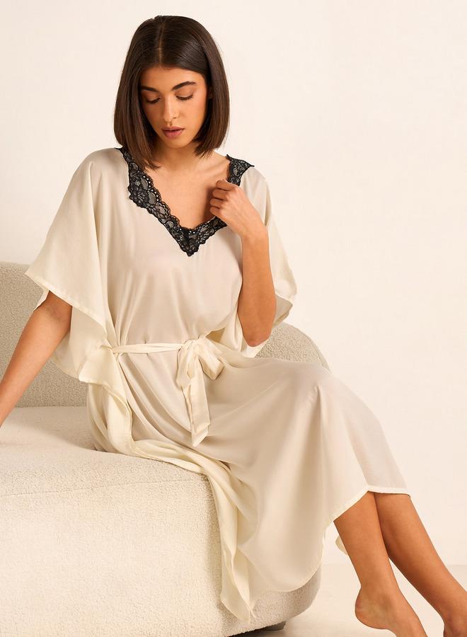 Aadaraya Adaraya Night Dress Short Sleeve With Belt - Image 2