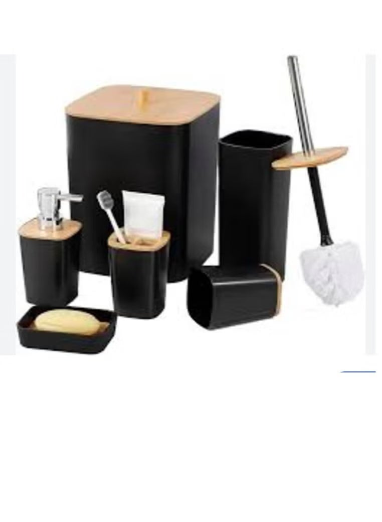 طقم إكسسوارات ومنظم حمام مكون من 6 قطع - أسود - Image 1