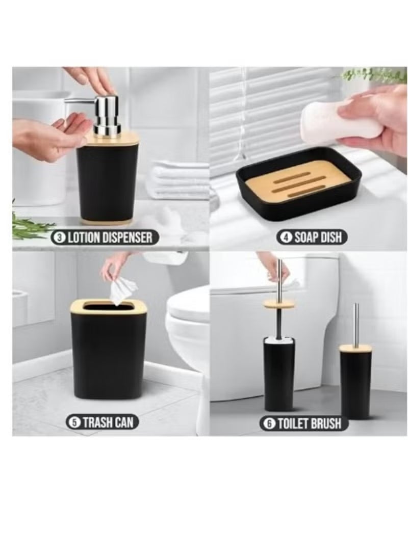 طقم إكسسوارات ومنظم حمام مكون من 6 قطع - أسود - Image 3