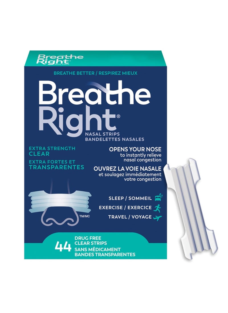 Breathe Right - Breathe Right Extra Strength Nasal Strips, Clear, 44 count - Image 1
