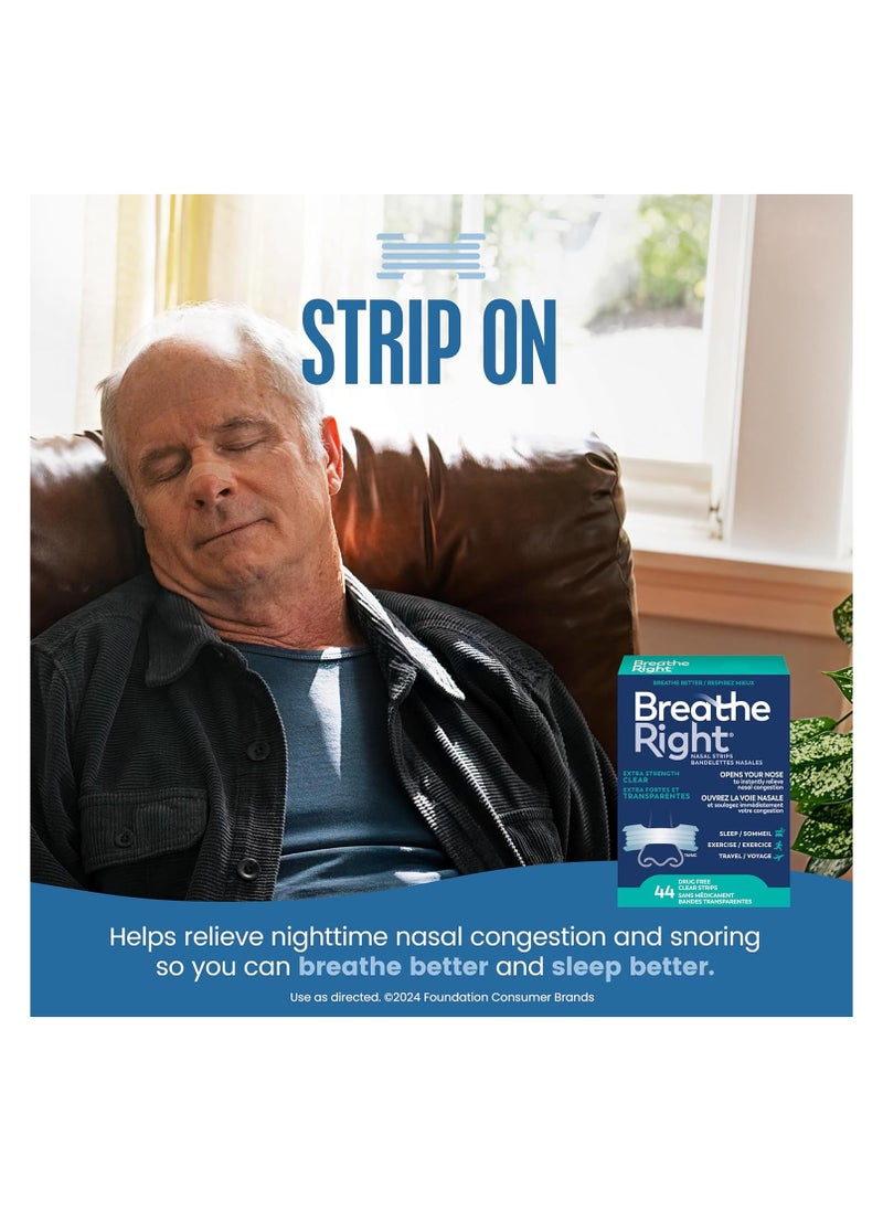 Breathe Right - Breathe Right Extra Strength Nasal Strips, Clear, 44 count - Image 1