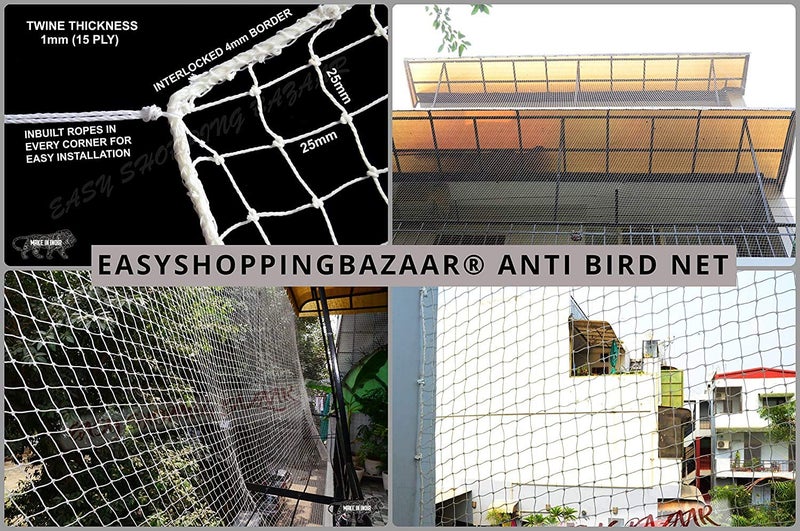 EasyShoppingBazaar Bird Net/Pigeon Net/Anti Bird Net UV Stabilized HDPE (with Clips & Tying Ropes) White 15Ply - 3 x 20 Ft - Image 5