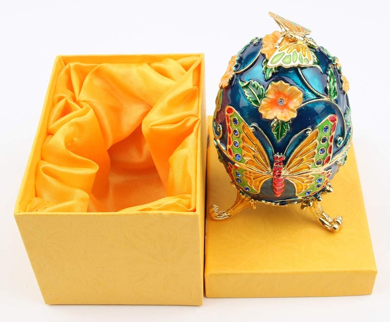 SEVENBEES Hand Painted Decorative Faberge Egg Hinged Jewelry Trinket Box Gift for Home Decor - Image 4