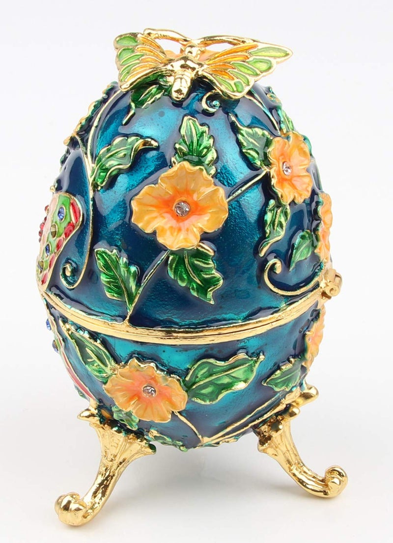 SEVENBEES Hand Painted Decorative Faberge Egg Hinged Jewelry Trinket Box Gift for Home Decor - Image 2