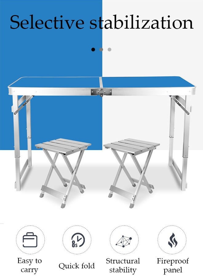 DUNISO طاولة تخييم قابلة للطي، طاولة شاطئ محمولة من سبائك الألمنيوم، طاولة نزهة مع أربعة كراسي من قماش أوكسفورد، ارتفاع قابل للتعديل، بتصميم مقبض، مناسبة للاستخدام الداخلي والخارجي، النزهات، الحفلات، الشواء - Image 4