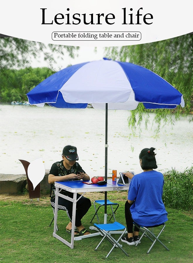 DUNISO طاولة تخييم قابلة للطي، طاولة شاطئ محمولة من سبائك الألمنيوم، طاولة نزهة مع أربعة كراسي من قماش أوكسفورد، ارتفاع قابل للتعديل، بتصميم مقبض، مناسبة للاستخدام الداخلي والخارجي، النزهات، الحفلات، الشواء - Image 3
