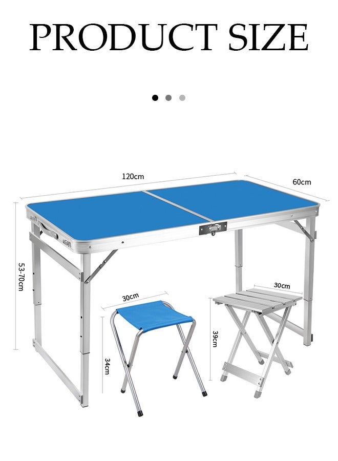 DUNISO طاولة تخييم قابلة للطي، طاولة شاطئ محمولة من سبائك الألمنيوم، طاولة نزهة مع أربعة كراسي من قماش أوكسفورد، ارتفاع قابل للتعديل، بتصميم مقبض، مناسبة للاستخدام الداخلي والخارجي، النزهات، الحفلات، الشواء - Image 2