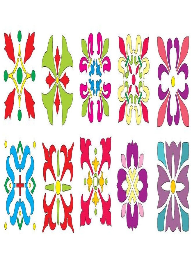 300Sparkles MDF Rangoli Stencils 10 Pcs Set Diwali Festive Floor Decoration Home Office Temple Indoor Outdoor Multipurpose Stencils 4 X 4 Inch - Image 1
