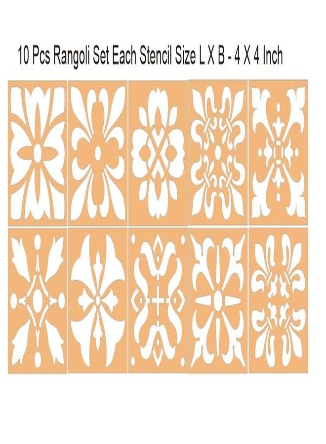 300Sparkles MDF Rangoli Stencils 10 Pcs Set Diwali Festive Floor Decoration Home Office Temple Indoor Outdoor Multipurpose Stencils 4 X 4 Inch - Image 2