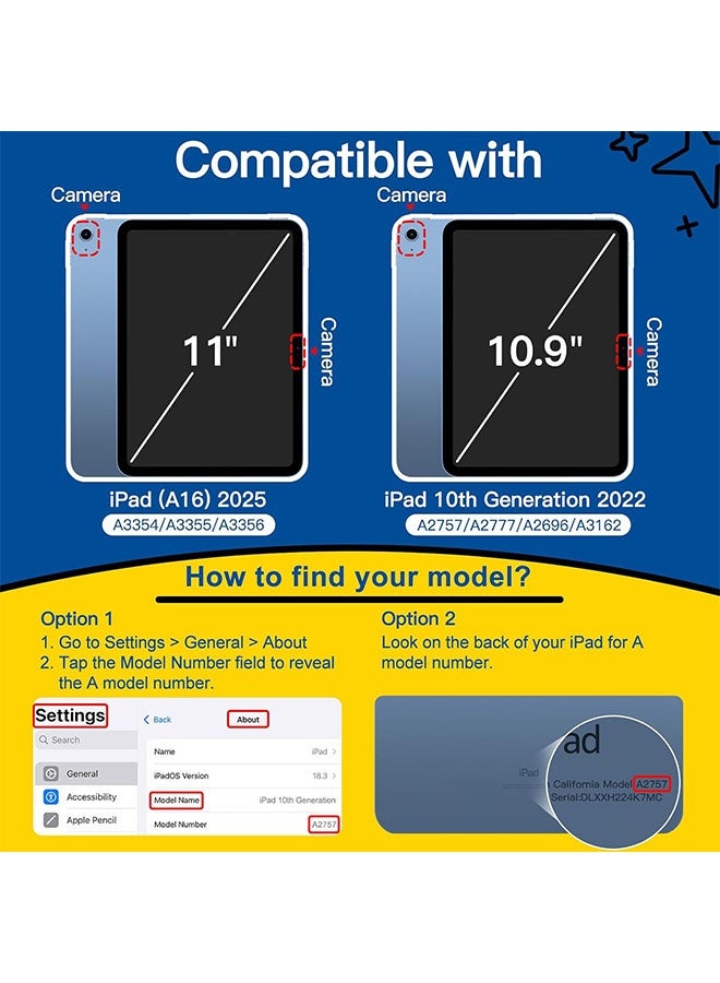 Kids Case for iPad 11th Gen 11inch (2025) & 10th Gen 10.9 inch (2022) with 360° Rotating Handle Stand – Shockproof Lightweight Cover with Pencil Holder, Blue - Image 3