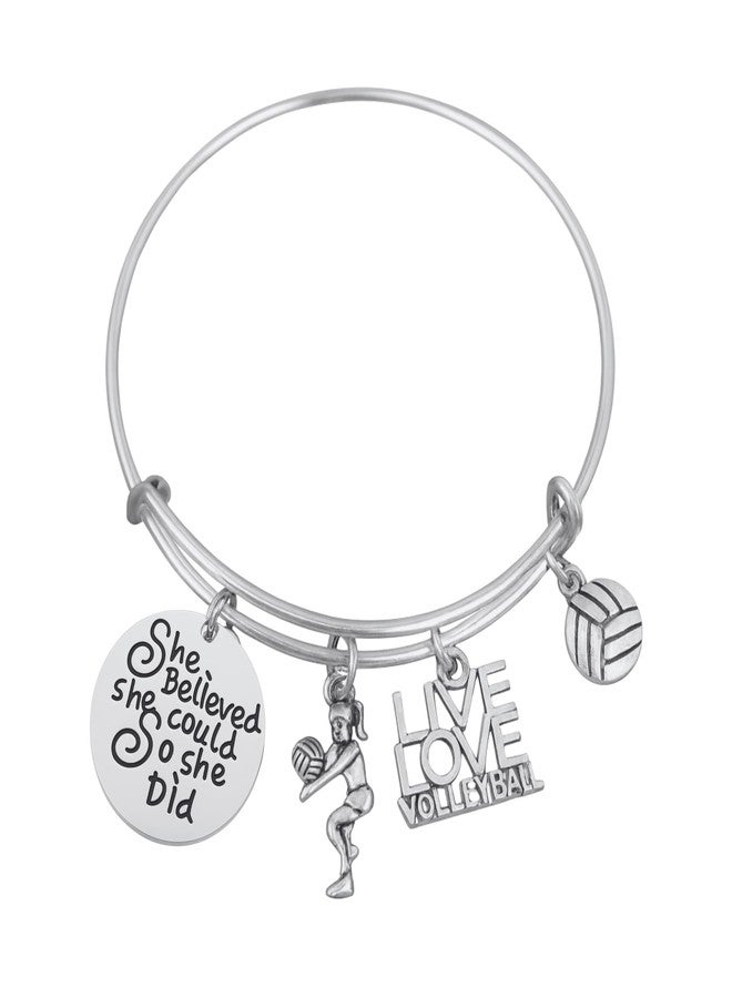 Infinity Collection Volleyball Bangle Bracelet - Stainless Steel Adjustable Jewelry with Inspirational Charms, Motivational Gift for Players, Coaches, and Fans - Image 1