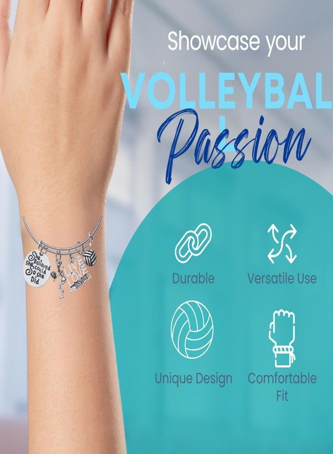Infinity Collection Volleyball Bangle Bracelet - Stainless Steel Adjustable Jewelry with Inspirational Charms, Motivational Gift for Players, Coaches, and Fans - Image 4
