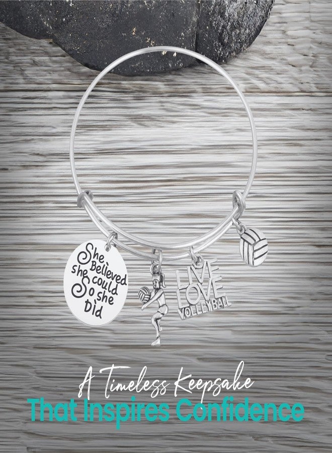 Infinity Collection Volleyball Bangle Bracelet - Stainless Steel Adjustable Jewelry with Inspirational Charms, Motivational Gift for Players, Coaches, and Fans - Image 3