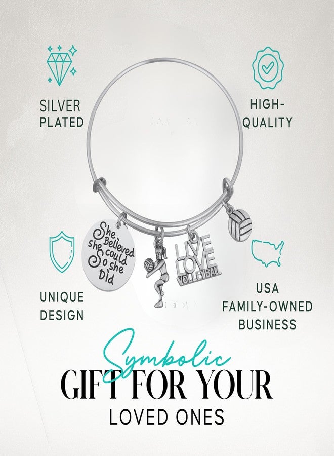Infinity Collection Volleyball Bangle Bracelet - Stainless Steel Adjustable Jewelry with Inspirational Charms, Motivational Gift for Players, Coaches, and Fans - Image 2