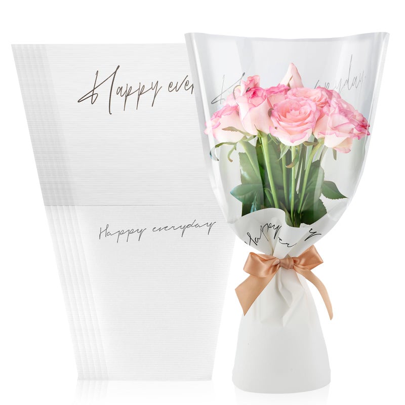 Harloon 100 Pcs Flower Wrapping Bags 11 X 5.1 X 17.3In Kraft Paper Flower Sleeves For Bouquet Clear Flower Wrapping Paper Multiple Flower Packaging Bag For Mother'S Day Anniversary Wedding (White) - Image 1