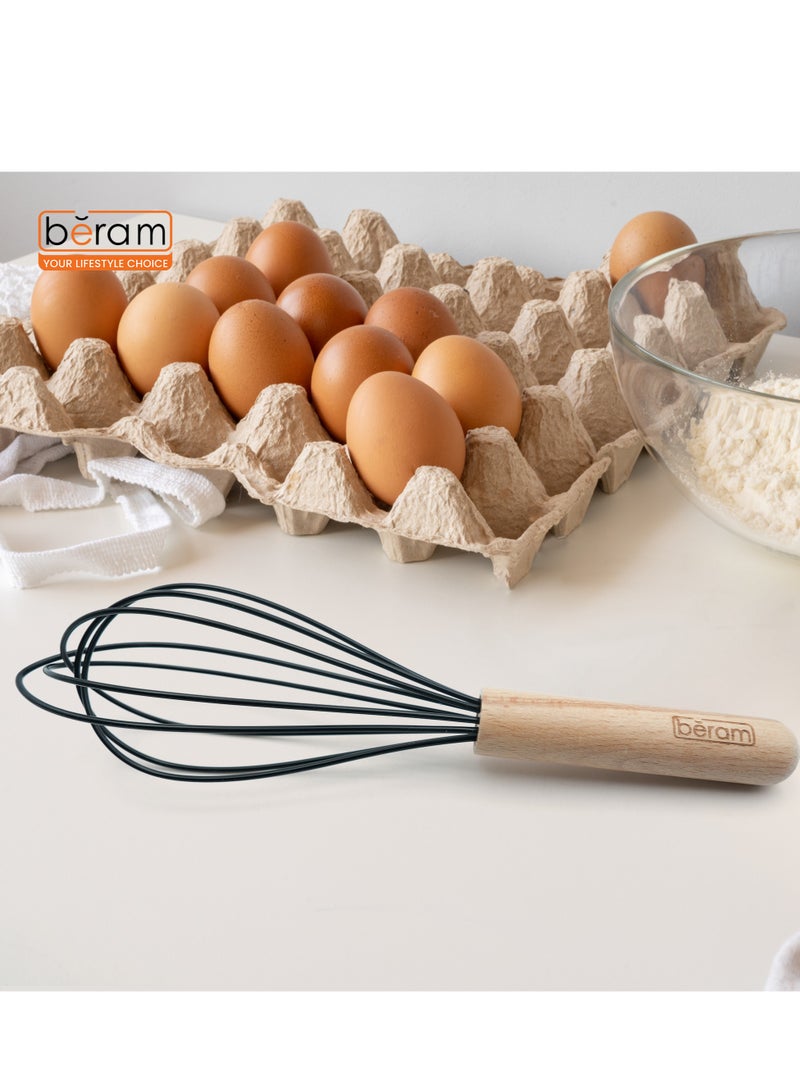 بيرام أداة طبخ بيرام المصنوعة من السيليكون بمقابض خشبية مقاومة للحرارة وخالية من مادة BPA وغير لاصقة وأدوات مطبخ للطهي والخبز والخلط والتحريك والتقديم والقلي والشواء - لون أسود (مضرب واحد) - Image 4