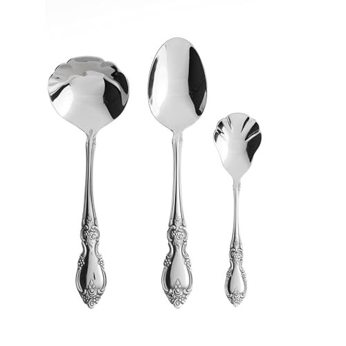 Oneida Silverware Serving Utensils Set of 6, Louisiana 6-Piece Fine Flatware Serveware Set, Serving Spoons Fork Ladel & Spreader, 18/8 Stainless Steel, Mirror Finish, Dishwasher Safe (Silver 6 Pieces) - Image 3