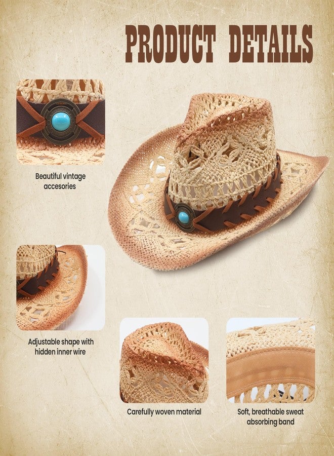 Funcredible Straw Cowboy Hat - Summer Cowgirl Hat - Vintage Cowboy Hat with 3 Replaceable Hat Bands - Western Hat, Cowboy Attire for Men and Women (Style5) - Image 3