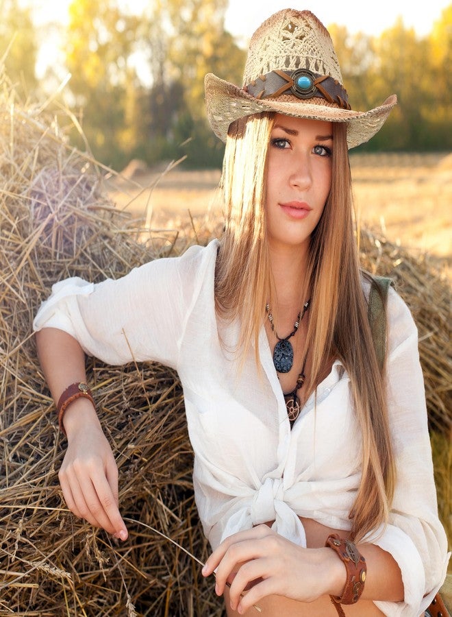 Funcredible Straw Cowboy Hat - Summer Cowgirl Hat - Vintage Cowboy Hat with 3 Replaceable Hat Bands - Western Hat, Cowboy Attire for Men and Women (Style5) - Image 4