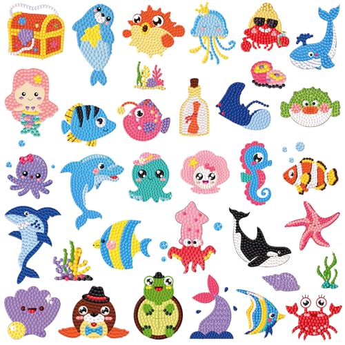 Labeol Diamond Art Kits for Kids Boys and Girls Ages 681012 Easy to DIY Creative Diamond Art Sticker Craft by Numbers Kits for Kids and Adult Beginners sea - Image 1