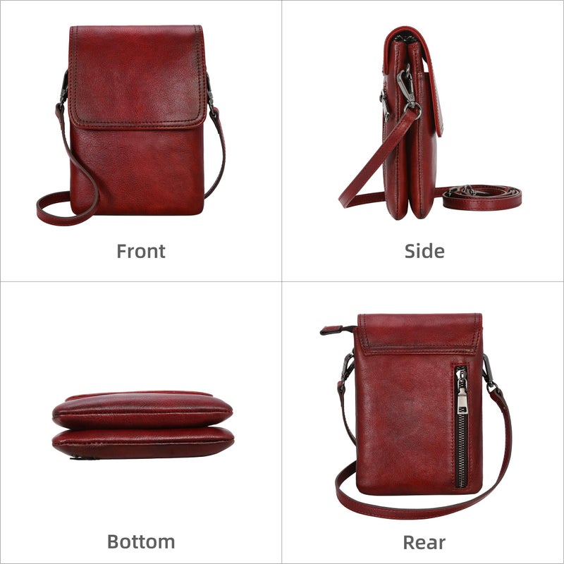 Iswee Leather Crossbody Bags for Women RFID Blocking Cell Phone Purse Small Anti-Theft Zippered with Card slots (Wine) - Image 5