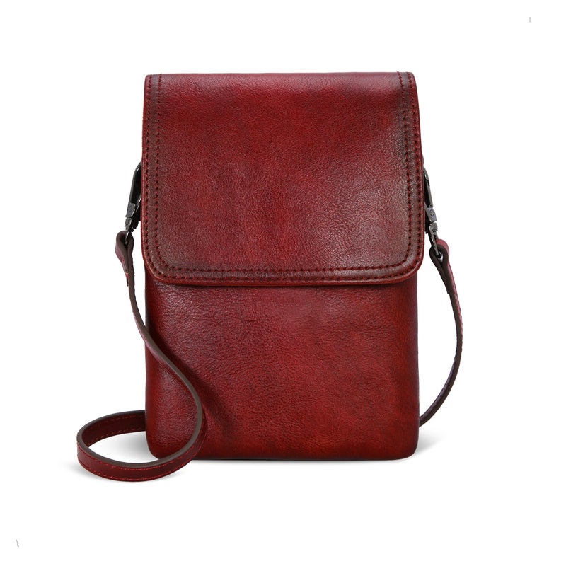 Iswee Leather Crossbody Bags for Women RFID Blocking Cell Phone Purse Small Anti-Theft Zippered with Card slots (Wine) - Image 1