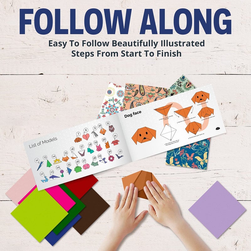 KOOL KRAFTS Origami Paper - 100 Origami Paper Kit - Set Includes, 100 Sheets 20 Colors 6x6, Origami Book 25 Easy Colored Projects, Kids Crafts, Christmas Gifts for boys 8-12 - Image 4