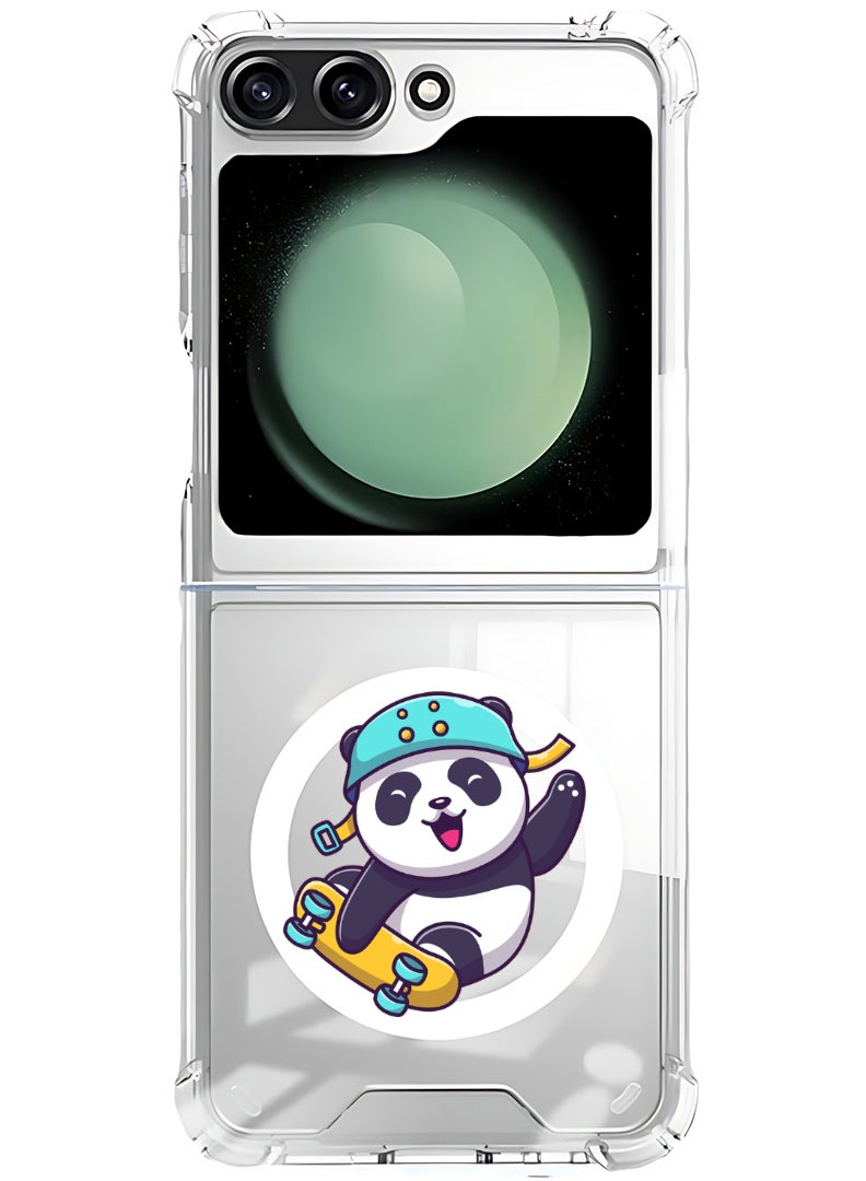 Theodor Magnetic Case for Samsung Galaxy Z Flip 5 Compatible with MagSafe Wireless Charging, Shockproof Phone Bumper Cover skiing panda - Image 1