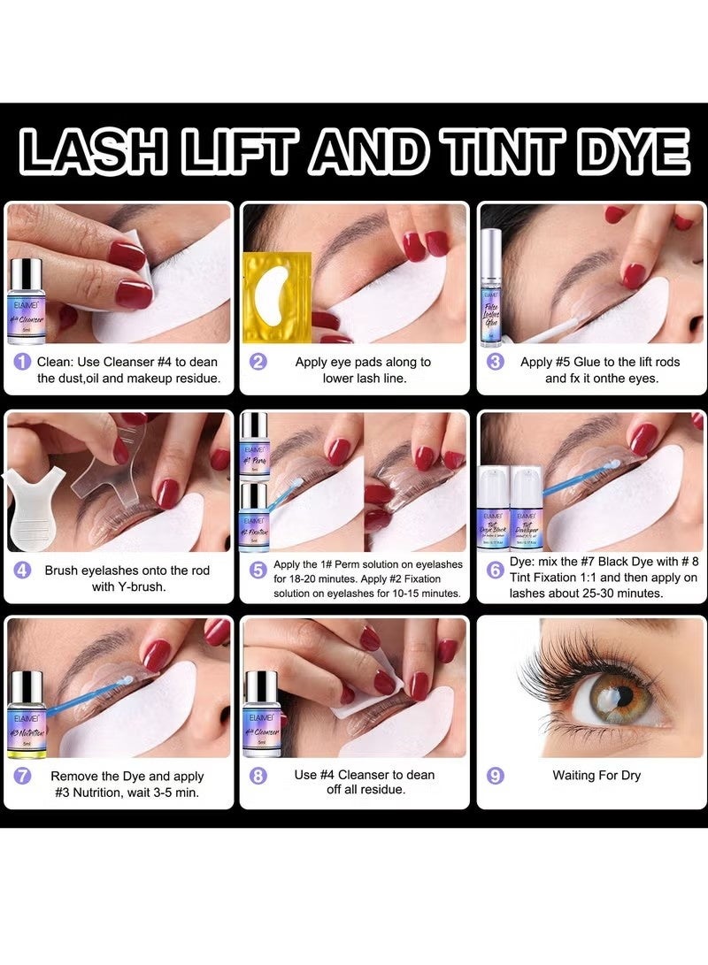 Elaimei Brow Lamination Lash Lift and Tint Kit Professional Eyebrow and Eyelash Perm Kit with Black Dye Fuller and Thicker Brows Long lasting for 6-8 Weeks Suitable for Salon and Home Use - Image 4