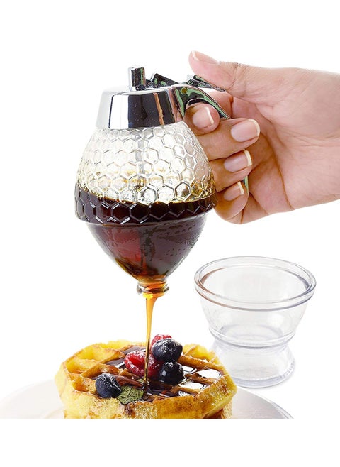 Glass Syrup Dispenser, Drip Free Glass Honey Dispenser with Stand, Honey Glass Container, Syrup Bottle 8 oz