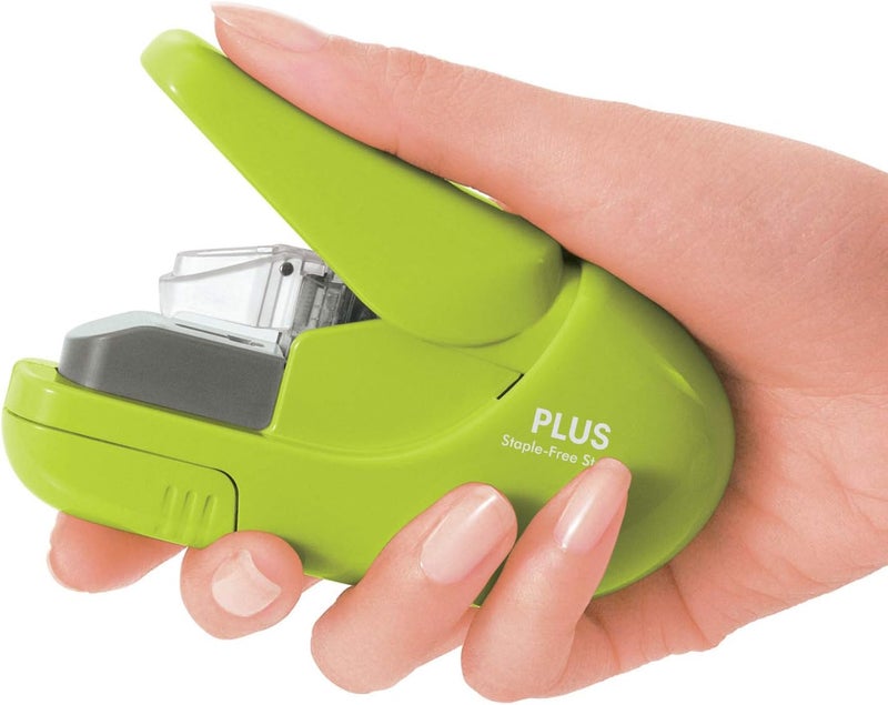 PLUS(ãƒ—ãƒ©ã‚¹) Paper Clinch Compact Staple-Free Stapler, Heavy Duty, Green - Image 3