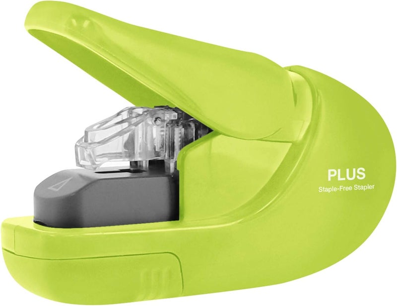 PLUS(ãƒ—ãƒ©ã‚¹) Paper Clinch Compact Staple-Free Stapler, Heavy Duty, Green - Image 1