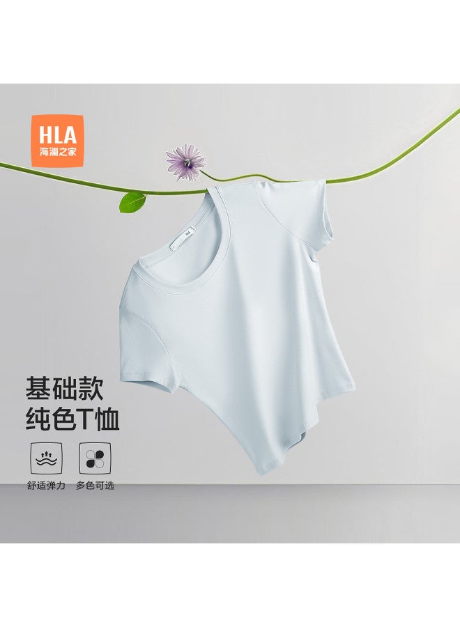 HLA تي شيرت نسائي قصير الأكمام بلون صلب بتصميم دائري للرقبة 25 - Image 2